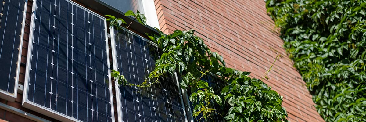 Erneuerbare Energie: Haus mit Photovoltaikanlage an der Fassade